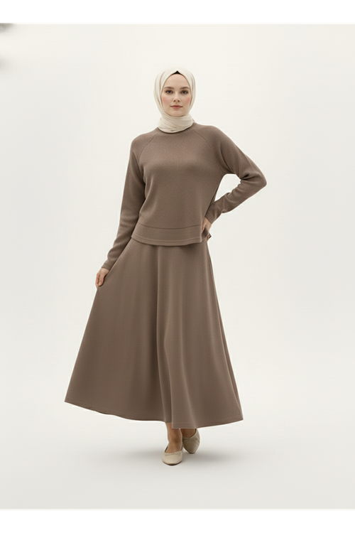 Reglan Kol Örme Triko Takım-Vizon