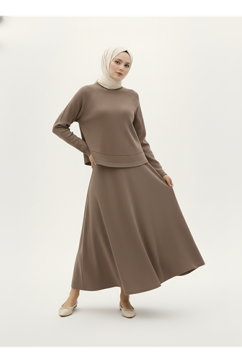 Reglan Kol Örme Triko Takım-Vizon