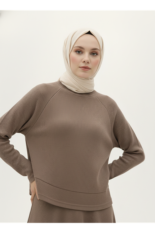 Reglan Kol Örme Triko Takım-Vizon