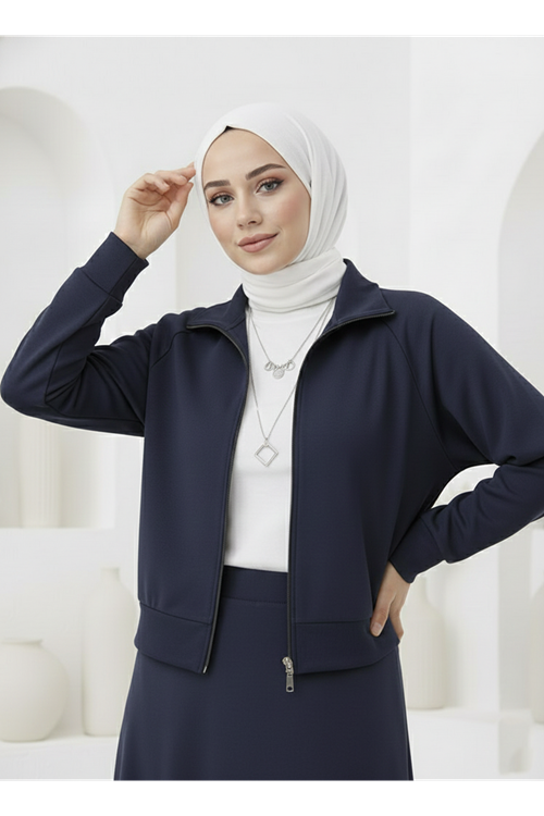 Fermuar Detay Etekli Takım-Lacivert