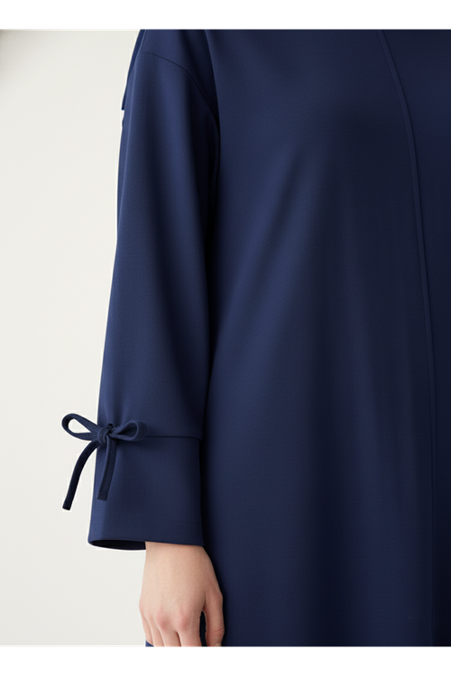 Kol Biye Detay Elbise-Lacivert