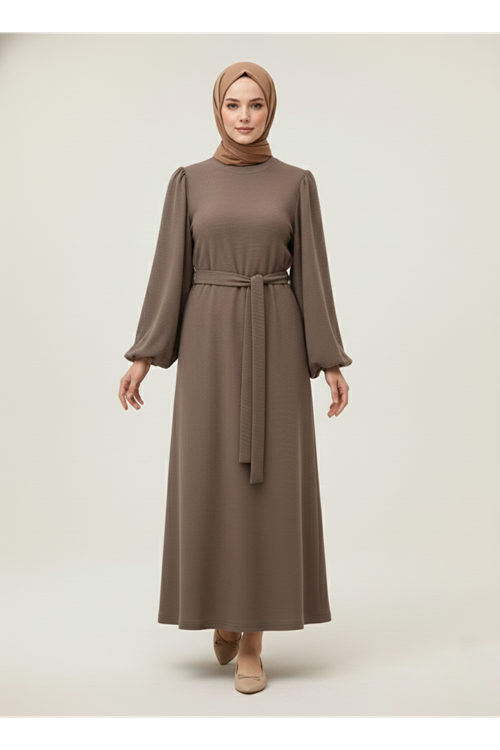 Balon Kol Örme Triko Elbise-Vizon