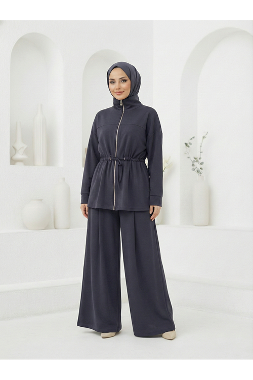 Beli Tünelli Pantolonlu Takım-Antrasit