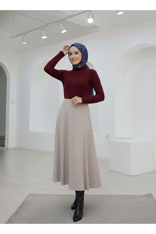 Çıma Detaylı Parçalı Etek-Taş