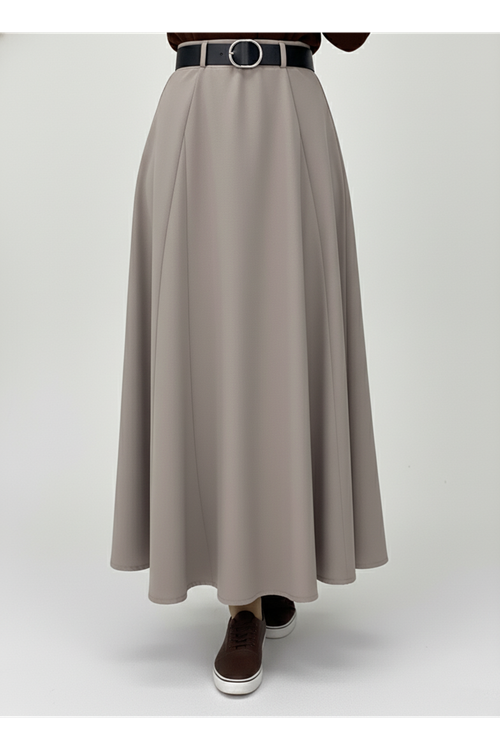 Kelebek Detaylı Etek-Vizon