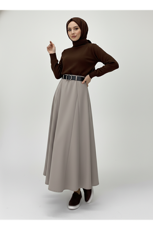 Kelebek Detaylı Etek-Vizon