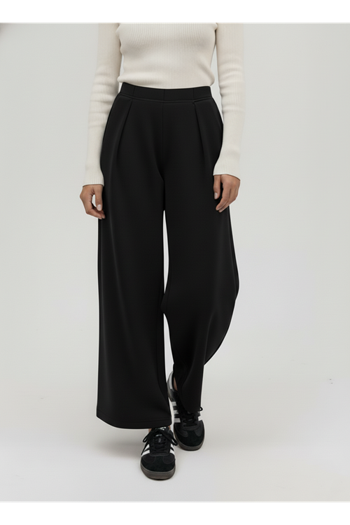 Pileli Bol  Pantolon-Siyah
