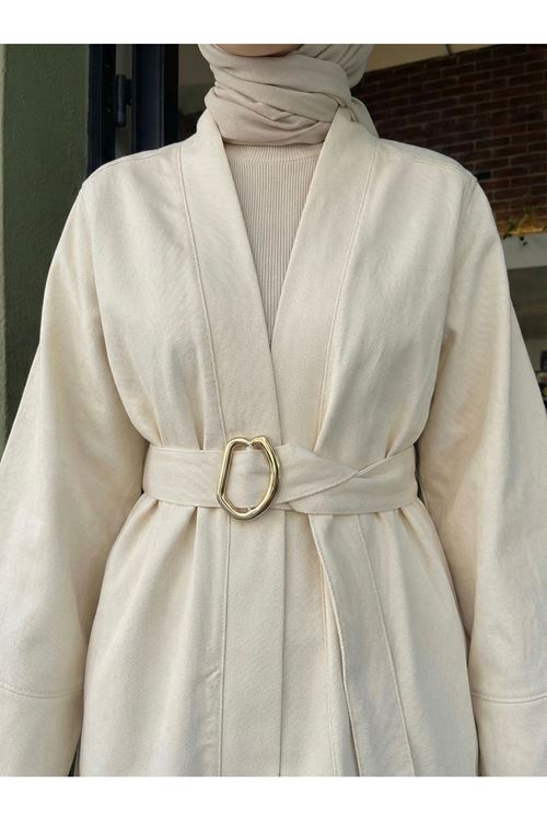 Geniş Manşet Kuşak Detay Ceket-Taş