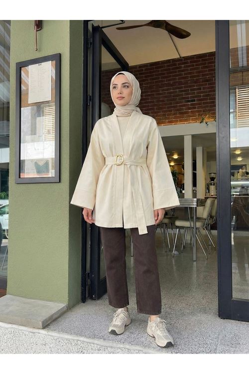 Geniş Manşet Kuşak Detay Ceket-Taş