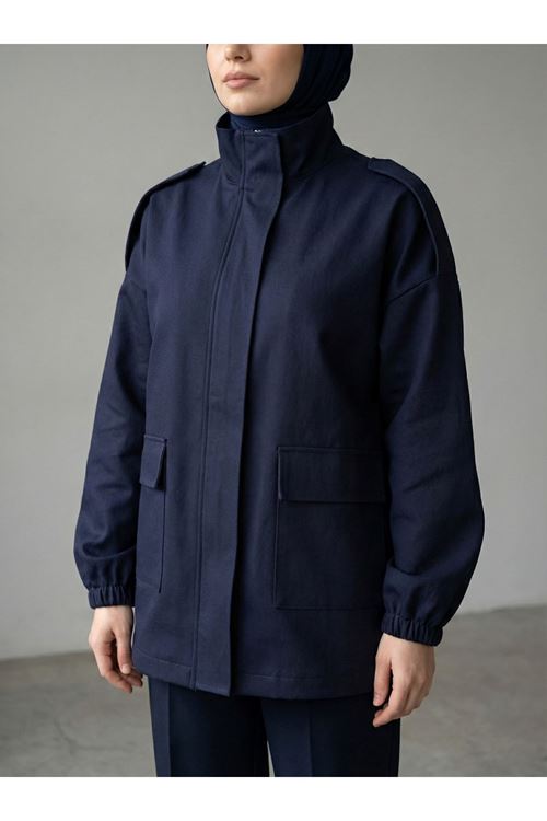 Apoletli Cep Kapaklı Ceket-Lacivert