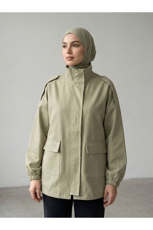 Apoletli Cep Kapaklı Ceket-Mint