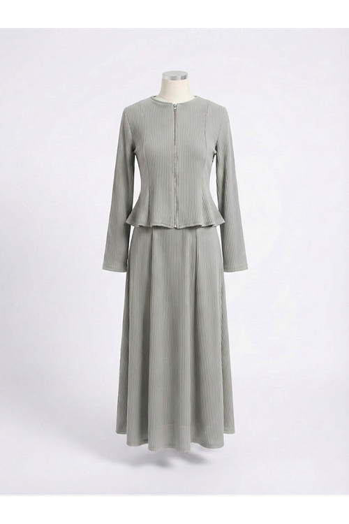 Fermuar Detay Ön Parçalı Takım-Gri