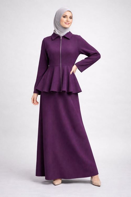 Fermuarlı Eteği Volan Takım-Mor