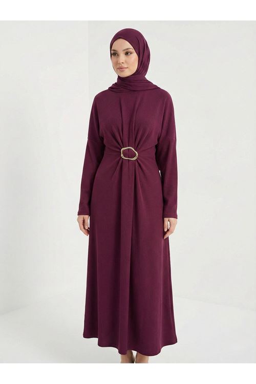 Toka Detay Elbise-Bordo