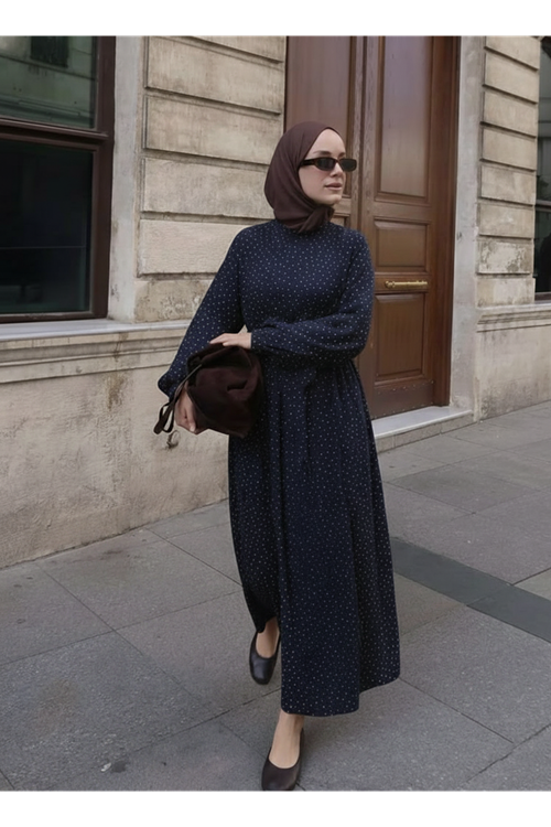 Taşlı Elbise-Lacivert