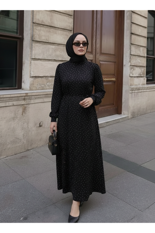 Taşlı Elbise-Siyah