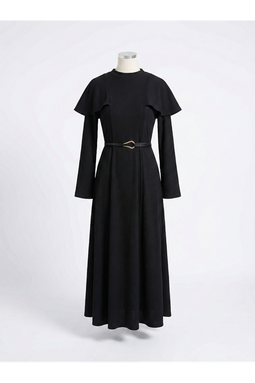 Omuzlar Aller Detay Elbise-Siyah