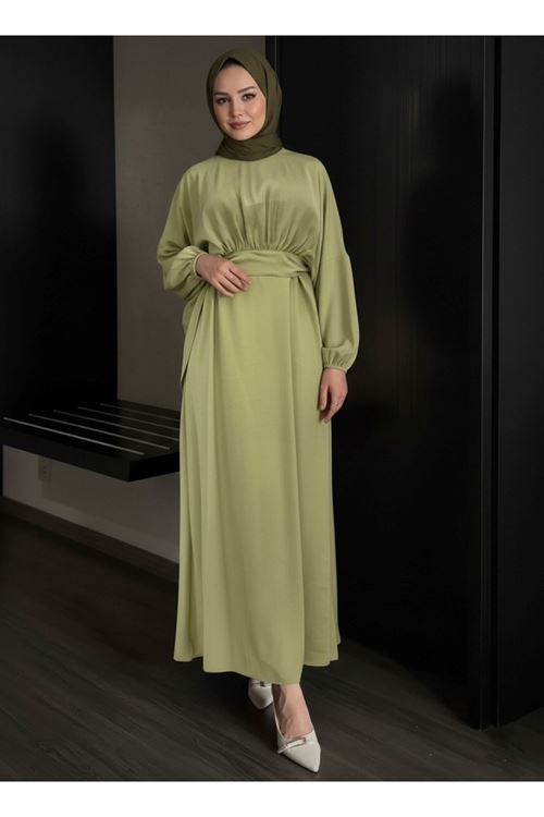 Bağlamalı İkili Elbise-YAĞ YEŞİLİ