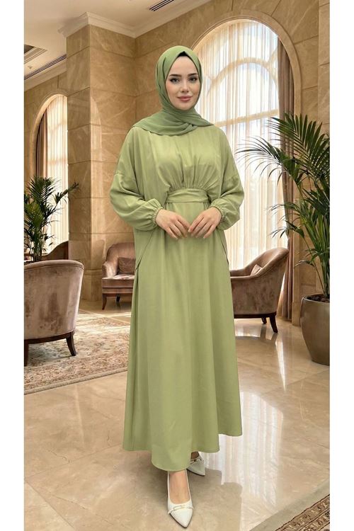 Bağlamalı İkili Elbise-YAĞ YEŞİLİ