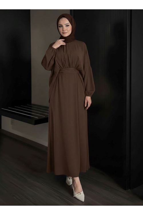 Bağlamalı İkili Elbise-Kahve