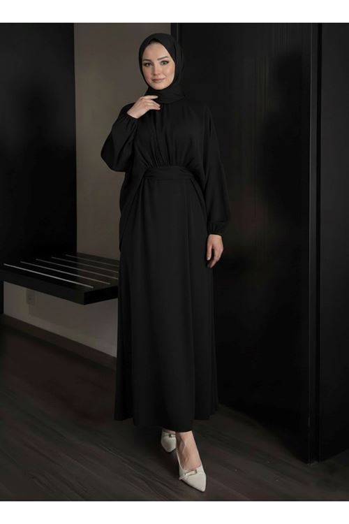 Bağlamalı İkili Elbise-Siyah
