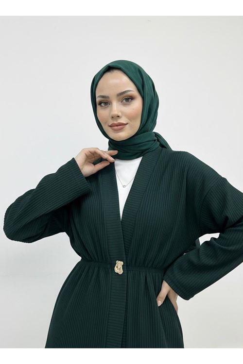 Düğme Detay Hırka-Zümrüt Yeşili