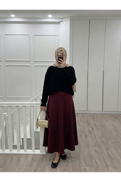 Scuba Verev Etek-Bordo