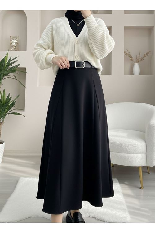 Kelebek Detaylı Dabıl Etek-Siyah