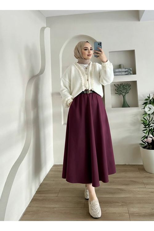 Kemer Detay Cepli Etek-Bordo