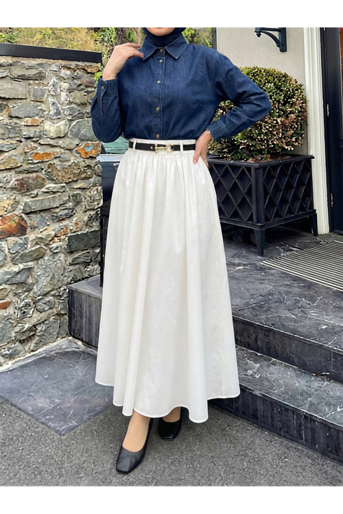 Kemer Detay Terikoton Etek-Beyaz