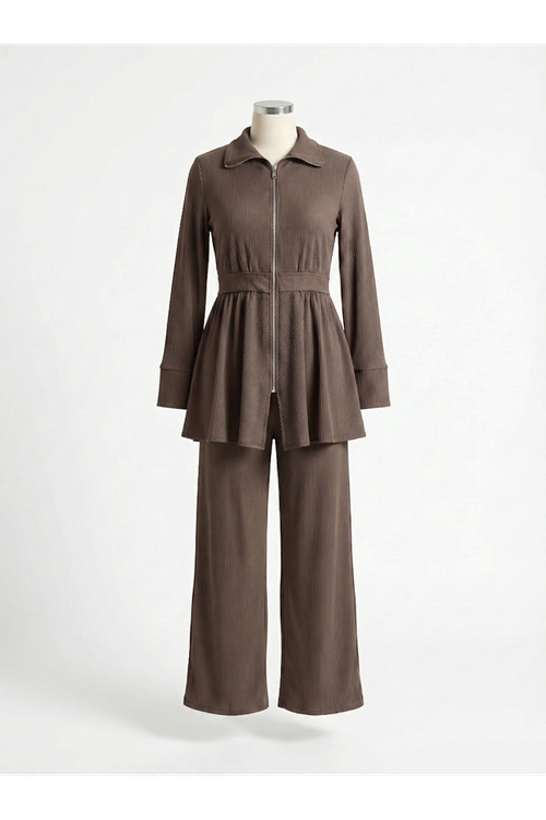 Fermuarlı Bel Hareket Detay Takım-Vizon