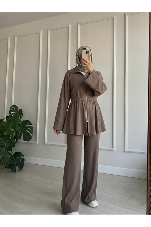 Fermuarlı Bel Hareket Detay Takım-Vizon