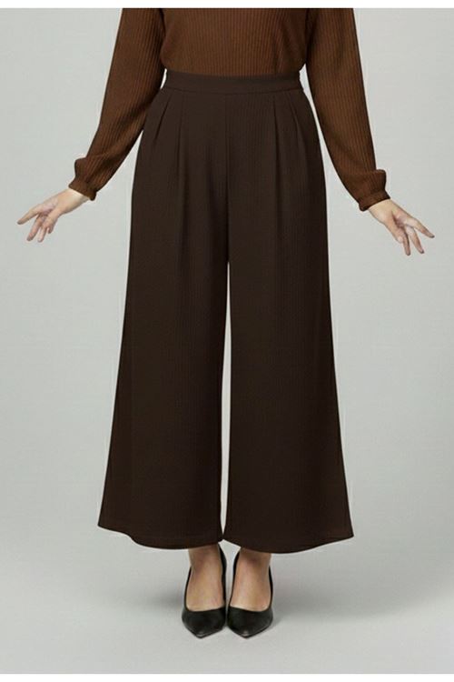 Cırt Bantlı Scuba Krep Pantolon-Kahve