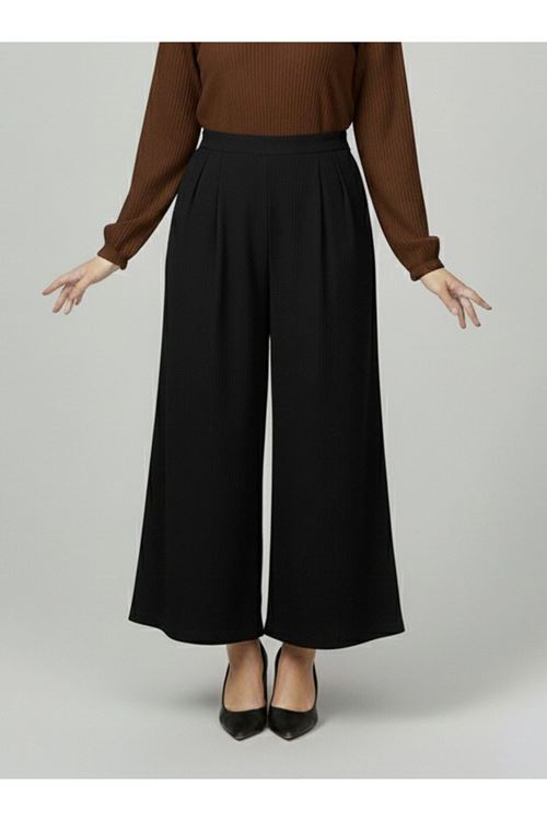 Cırt Bantlı Scuba Krep Pantolon-Siyah