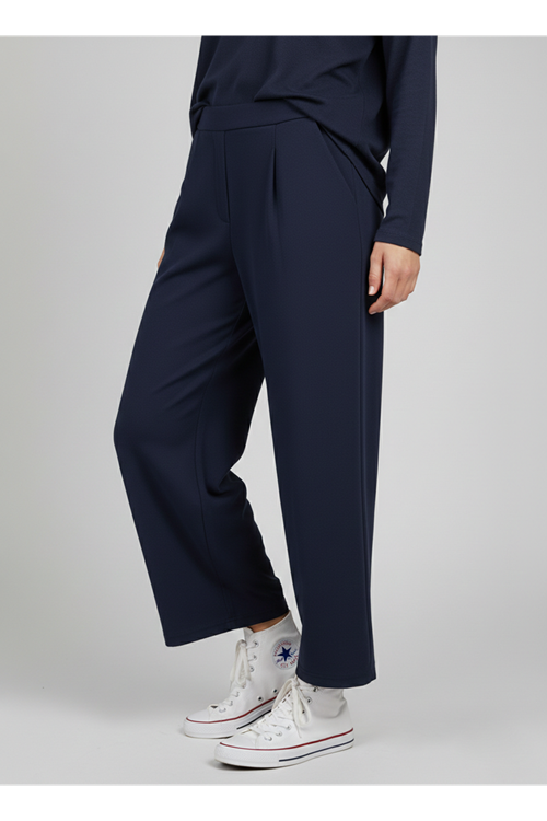Cırt Bantlı Scuba Krep Pantolon-Lacivert