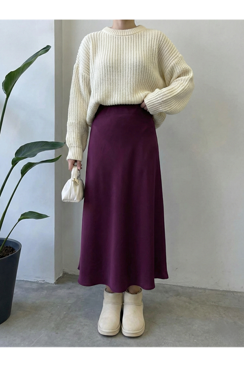 Fermuar Detay Saten Etek-Mürdüm