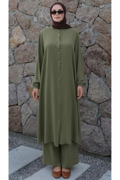 Hakim Yaka Uzun Pantolonlu Takım-Haki