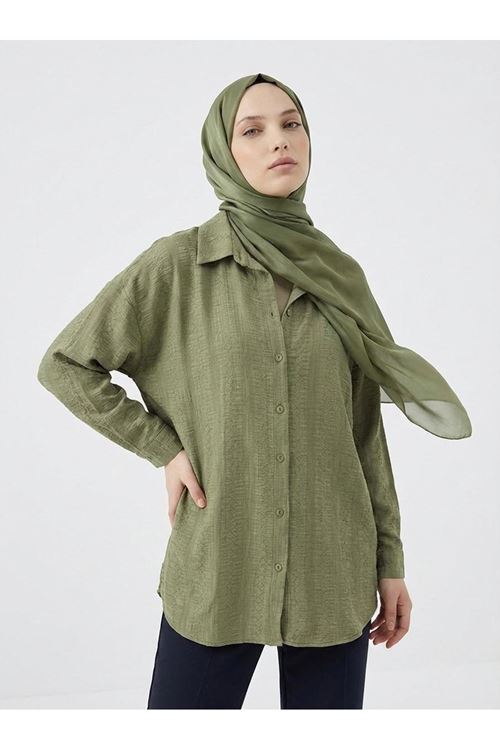 Geniş Raporlu Jakar Keten Tunik-Haki