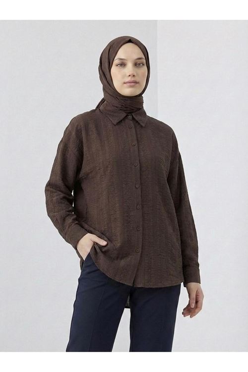 Geniş Raporlu Jakar Keten Tunik-Kahve