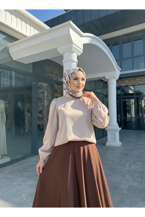 Kadın Taş  Arka Fermuar Detay Saten Tsettür Bluz Tunik 