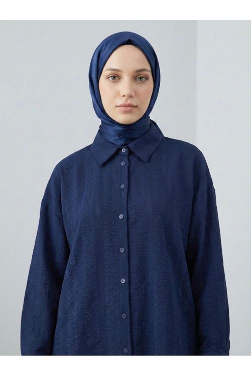 Geniş Raporlu Jakar Keten Tunik-Lacivert