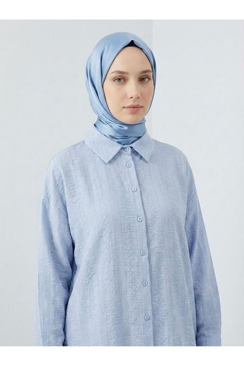 Geniş Raporlu Jakar Keten Tunik-Mavi