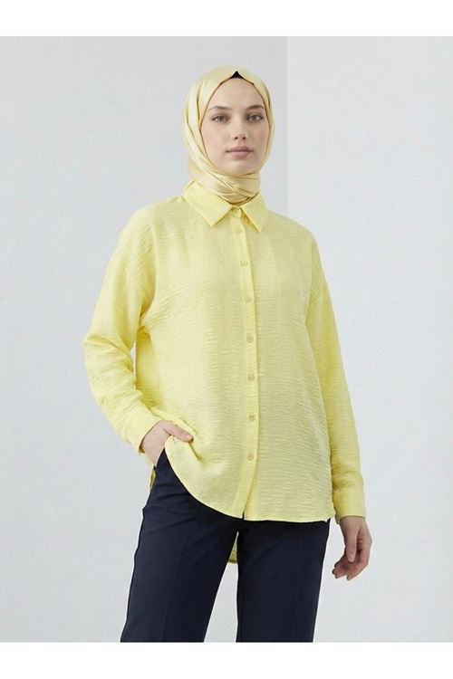 Geniş Raporlu Jakar Keten Tunik-Sarı