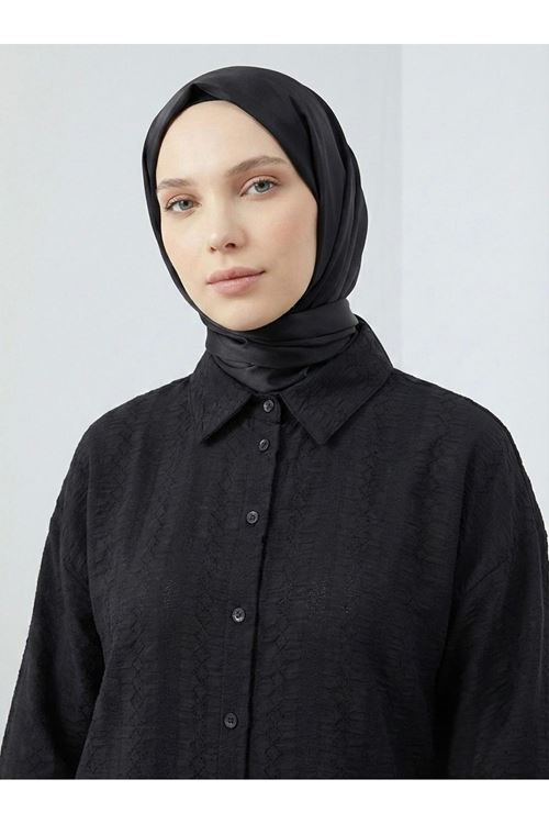 Geniş Raporlu Jakar Keten Tunik-Siyah