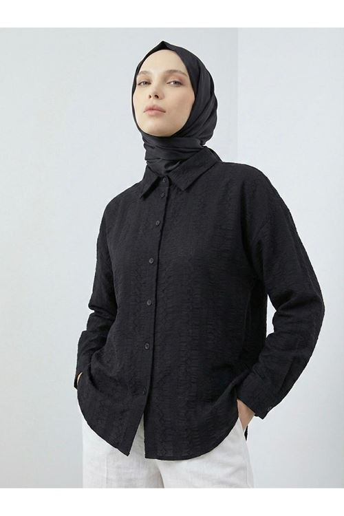 Geniş Raporlu Jakar Keten Tunik-Siyah