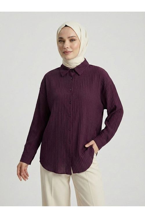 Çizgi Raporlu Keten Tunik-Bordo