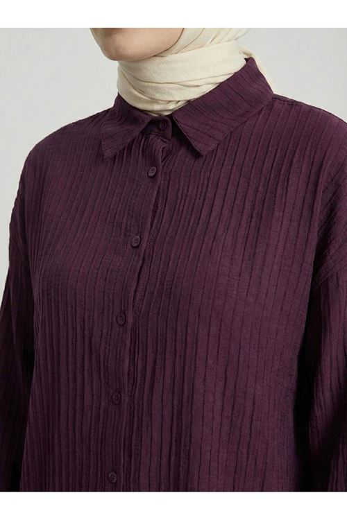 Çizgi Raporlu Keten Tunik-Bordo