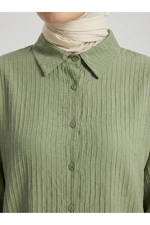 Çizgi Raporlu Keten Tunik-Haki