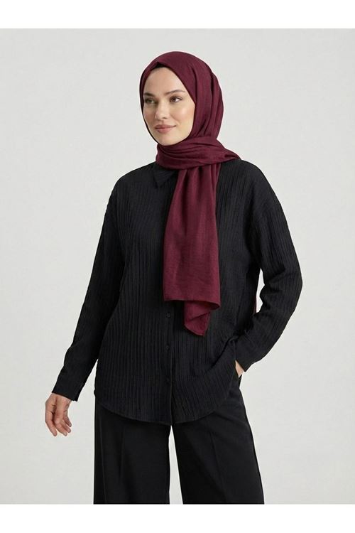 Çizgi Raporlu Keten Tunik-Siyah