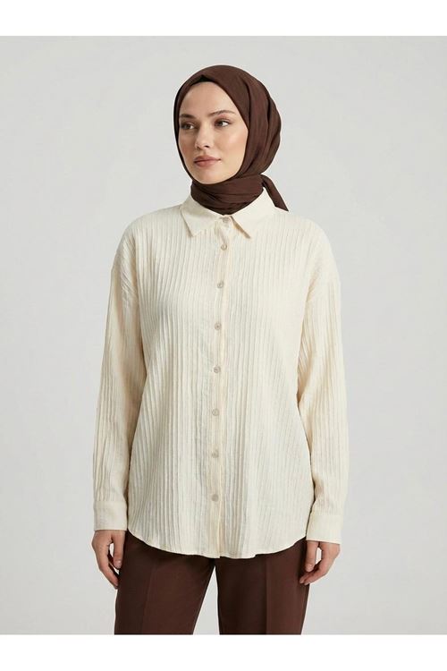 Çizgi Raporlu Keten Tunik-Taş